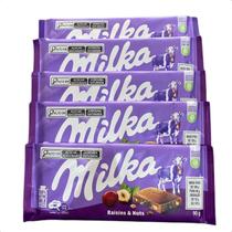 5 barras de chocolate ao leite com amendoim e uva passa 90g