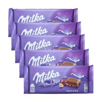 5 barras de chocolate milka com amendoim e uva passa 100g