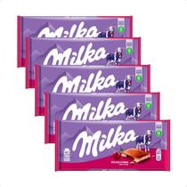5 barras de chocolate milka com recheio de geleia de cereja