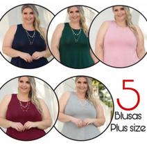 5 Blusas Plus Size Regata Viscolycra Feminina Preço Atacado