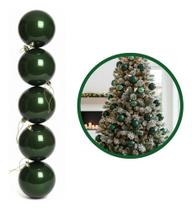5 Bolas Grandes Árvore Natal 10cm Peroladas Luxo Enfeite Verde-escuro Perolado