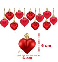 5 Bolas Natalinas Formato Coração Love Brilhante 6 cm Natal - Cromus