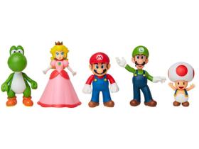 5 Bonecos Mario, Luigi, Yoshi, Toad e Peach - Super Mario