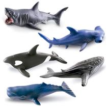 5 Brinquedos Em Vinil Realista Baleia e Tubarão 26cm Cometa