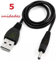 5 CABOS PARA ALIMENTAÇÃO ELÉTRICA DE TABLET / ROTEADOR / CÂMERA ENTRADA USB SAÍDA PINO REDONDO FINO 2,5mm