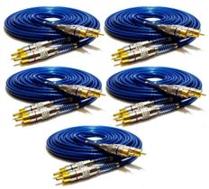 5 Cabos RCA Blindado 5 Metros 5mm Plug de Metal Banhado Ouro 5 Cabos RCA Blindado 5 Metros 5mm Plug de Metal Banhado Ouro
