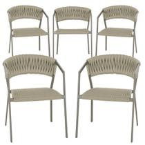 5 Cadeiras Atenas Tricô Náutico e Alumínio com Proteção UV para Varanda, Cozinha, Área, Jardim - Pintura Fendi