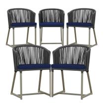 5 Cadeiras de Jantar Área Noronha em Alumínio com Pintura Fendi Corda Náutica E10 Trama Original