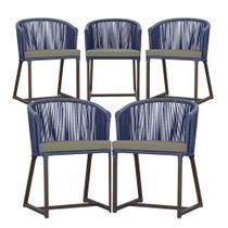 5 Cadeiras de Jantar Área Noronha em Alumínio com Pintura Marrom Corda Náutica E8 Trama Original