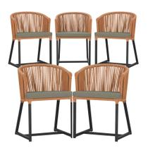 5 Cadeiras de Jantar Área Noronha em Alumínio com Pintura Preta Corda Náutica E8 Trama Original