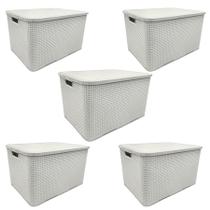 5 Caixa Plástica Organizadora Rattan c/ Tampa 40Lts Arqplast