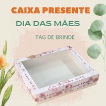 5 caixa presente dia das maes 16 x 12 x 4 cm com visor de acetato com tag de brinde