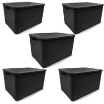 5 Caixa Rattan Organizadora de Guarda Roupa C/Tampa 7L Preto