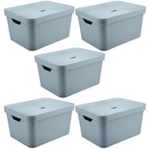 5 Caixas Organizadoras Grande 32L com Tampa Organizadores Brinquedos Cube Azul Glacial Quarto Infantil