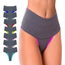 5 Calcinhas Femininas Cintura Alta Modeladora Cós Duplo Segura Barriga Compressão Para Barriga