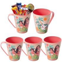 5 Canecas Copos de Lembranças Moana Festa Infantil Doces
