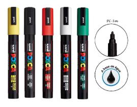 5 Canetas Posca PC-5M Ponta Media Artística Cores Principais