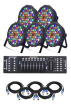 5 Canhão Par Led 54 Led 3w Rgbwa + Mesa Dmx + Cabos 5m - kits