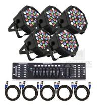 5 Canhão Refletor Led Rgbw 36 Led Slim + Mesa Dmx + Cabo 10m 5 Canhão Refletor Led Rgbw 36 Led Slim + Mesa Dmx + Cabo 10m