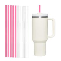 5 Canudo Pink + 5 Transparente Plastico Reutilizavel 31cm