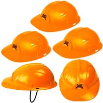 5 Capacetes Construtor Infantil com Elástico Laranja para Sacola Surpresa Aniversário