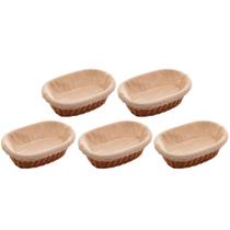 5 Cestas Porta Pão 24x17cm Oval Rattan Plástico Forro Tecido