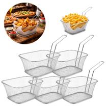 5 Cestos Grande Fritura Metal Resistente Servir Porções 24cm