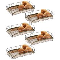 5 Cestos Porta Pão Bolo Aço Cromado com Forro 30x16cm Retang