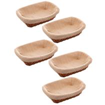5 Cestos Porta Pão Plástico Rattan com Forro Lyor 24,5x17cm Folhados Bolo Retangular 5 Cestos Porta Pão Plástico Rattan com Forro Lyor 24,5x17cm Folhados Bolo Retangular