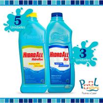 5 Clarificante Hidrofloc + 3 Algicida Manutenção Hidroall 1L 5 Clarificante Hidrofloc + 3 Algicida Manutenção Hidroall 1L