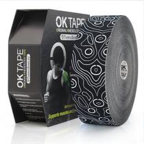 (5 cm x 31,4 m) Fita cinesiológica OK TAPE PRO Bulk preta+branca