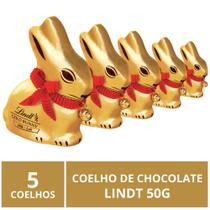5 Coelhos de Chocolate, Lindt Gold Bunny, Páscoa, 50g