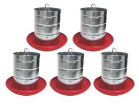 5 Comedouros Galvanizados Aves Suporte Prato Plástico 5kg Op