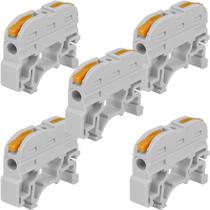 5 Conector Emenda Cinza Tipo Alavanca 1 Polo Inline Para Trilho Din 32a