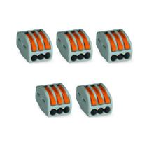 5 Conectores De Emenda 3 Polos Cinza Para Cabos 0,08- 4,0Mm Wago