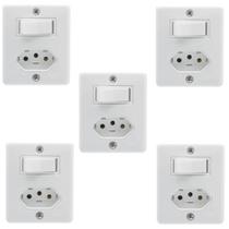 5 Conjunto Interruptor Paralelo + Tomada 10A Sobrepor Box