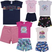 5 Conjuntos Infantil Menina Shorts em Cotton Camisetas Estampadas de Crianças Femininas