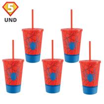5 Copos Infantis Super Heróis 550ml c/ Tampa e Canudo Usual 5 Copos Infantis Super Heróis 550ml c/ Tampa e Canudo Usual