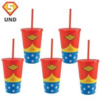5 Copos Infantis Super Heróis 550ml c/ Tampa e Canudo Usual 5 Copos Infantis Super Heróis 550ml c/ Tampa e Canudo Usual
