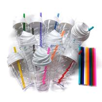 5 Copos Twister Chantilly Acrílico 500ml C/ Tampa e Canudo