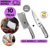 5-Cutelo + 5 Facas 6" Aço Inox Inteiriço Profissional Cozinha Açougue Kit Premium p/ Churrasco 5-Cutelo + 5 Facas 6" Aço Inox Inteiriço Profissional Cozinha Açougue Kit Premium p/ Churrasco