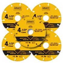 5 Discos de Corte Diamantado Metal Mais 115mm 4.1/2 Graff