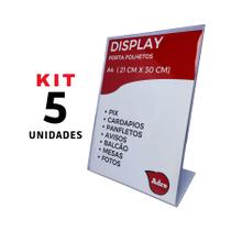 5 Display Expositor Suporte A4 L 21x30 Acrílico (PS) - Adre Utilidades