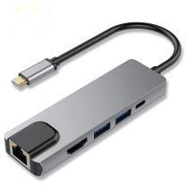 5 em 1 USB multifuncional tipo C Hub Hdmi 4K Gigabit Rj45 - PONTO DO NERD