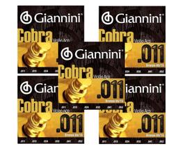 5 Encordoamentos para Violão Aço Giannini Cobra Geeflk 011