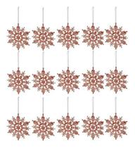 5 Enfeites Natal Flocos De Neve Rose Glitter 7,5cm X 7,5cm
