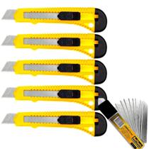 5 estilete plastico com lâmina de 18mm largo beltools + 10 lâminas