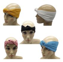 5 Faixas Para Cabelo Handband Nozinho Malha Canelada Turbante - Vitrine Original