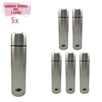 5 Garrafa Térmica Prata Inox 1L Portátil Água Suco Café