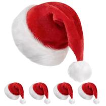 5 Gorro Papai Mamãe Noel Natal Adulto Vermelho Pompom Luxo Tradicional Veludo Decoração Aveludado